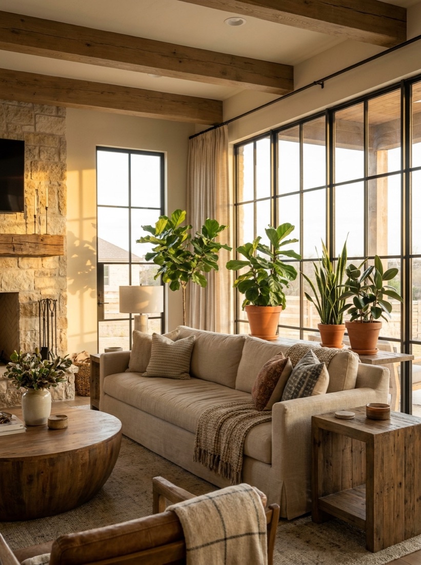 A comfortable, cool Texas living room kept perfect year-round by AC1 Heating & Air